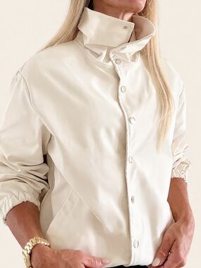 Ivory Funnel Neck Coat | XS | Fully Lined | Chic Minimalist Outerwear NWOT